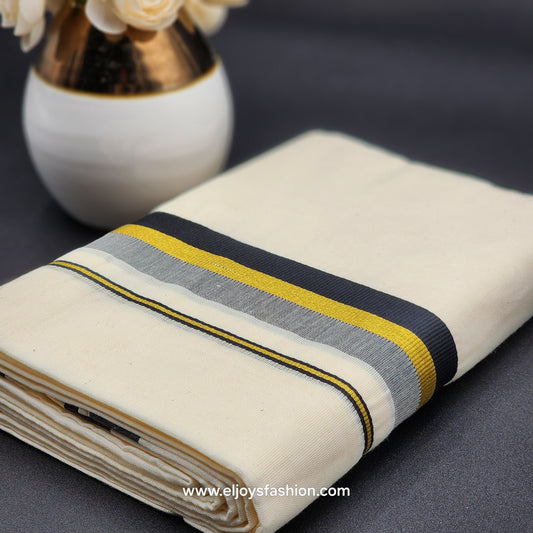 Dhoti(Mundu) South Indian traditional style with Black, Gold and Ash Border