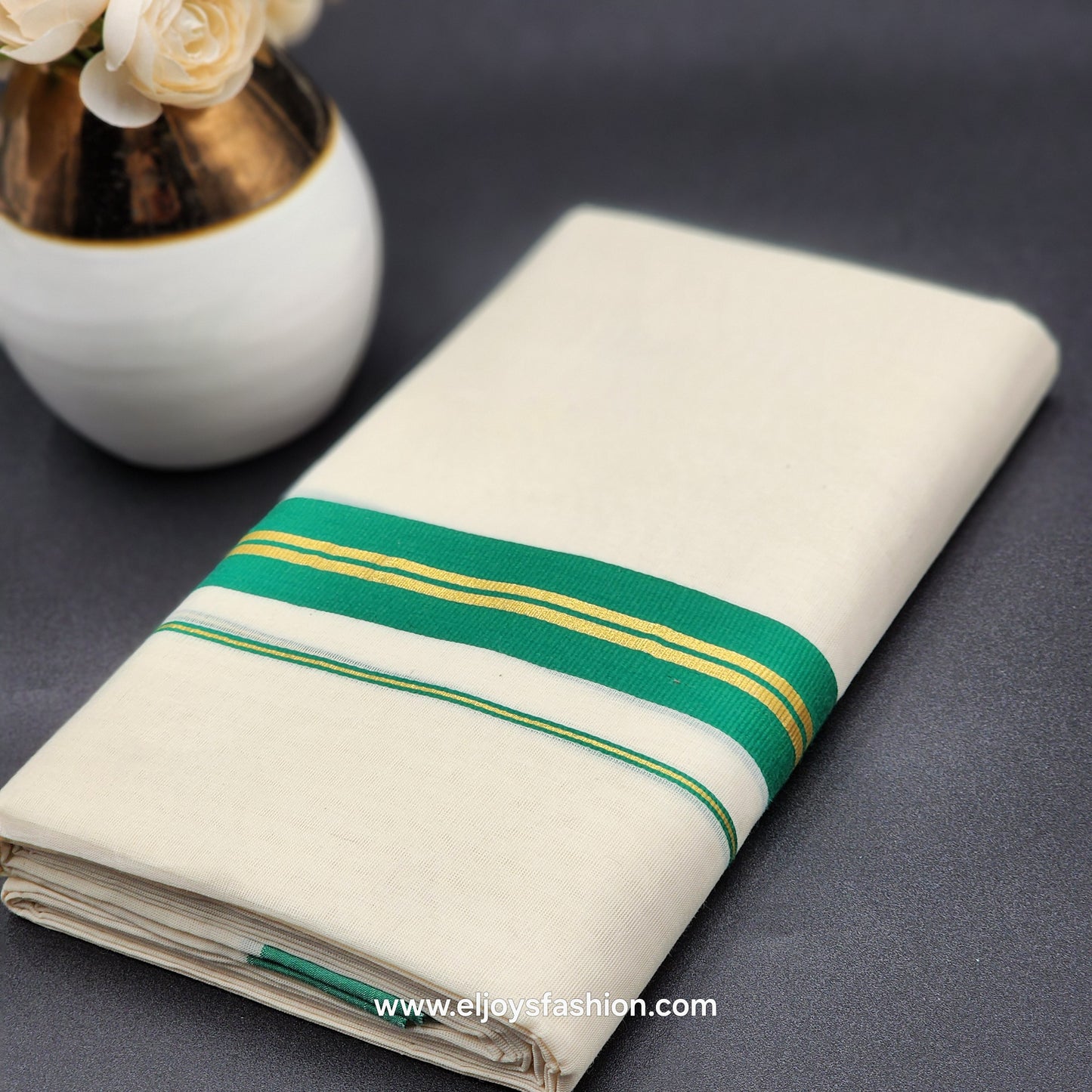 Dhoti(Mundu) South Indian traditional style with green and golden border