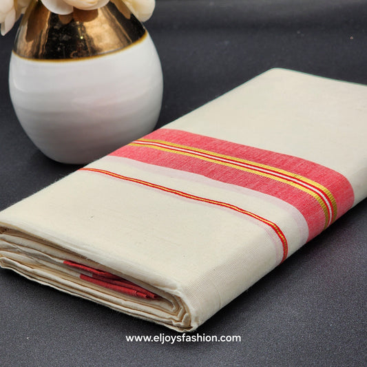 Dhoti(Mundu) South Indian traditional style with Gold and Red line border