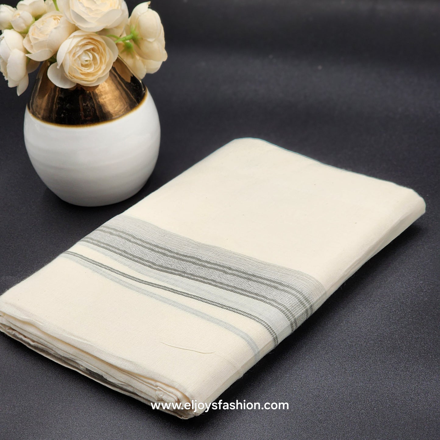 Dhoti(Mundu) South Indian traditional style with Grey and silver line border