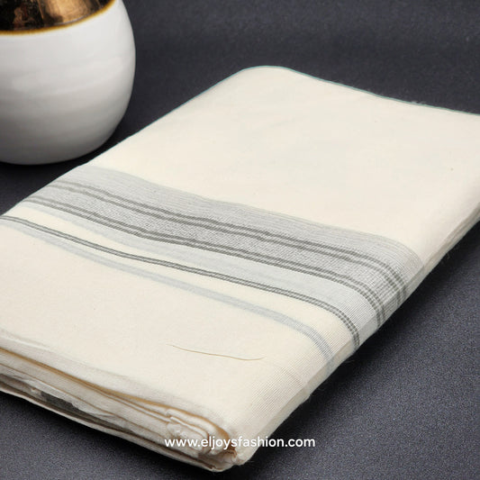 Dhoti(Mundu) South Indian traditional style with Grey and silver line border