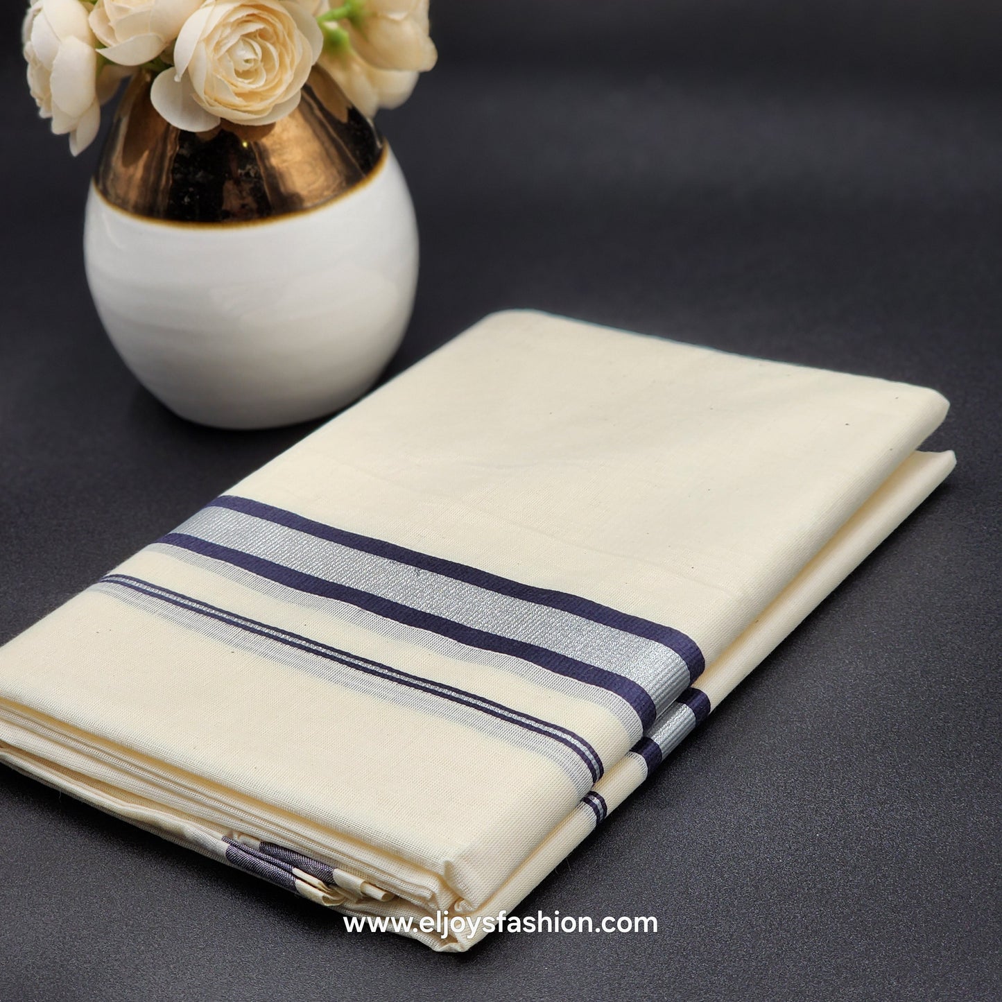 Dhoti Mundu South Indian traditional style with Black and silver border Eljoys Fashion