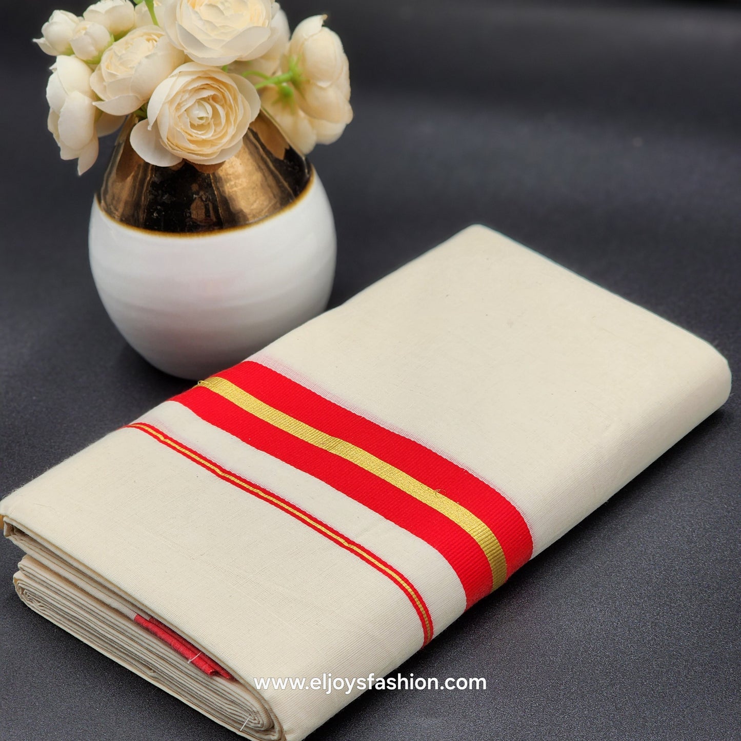 Dhoti Mundu South Indian traditional style with Red and Gold border