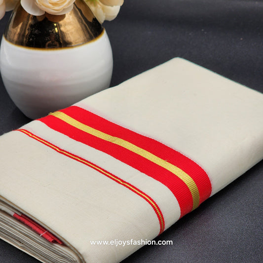 Dhoti Mundu South Indian traditional style with Red and Gold border