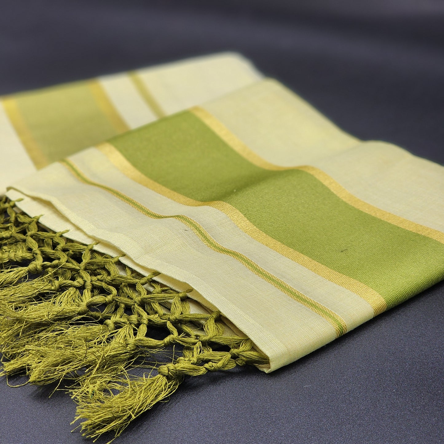 Set Mundu light yellow and light gold full body with dark green and gold borders Eljoys Fashion