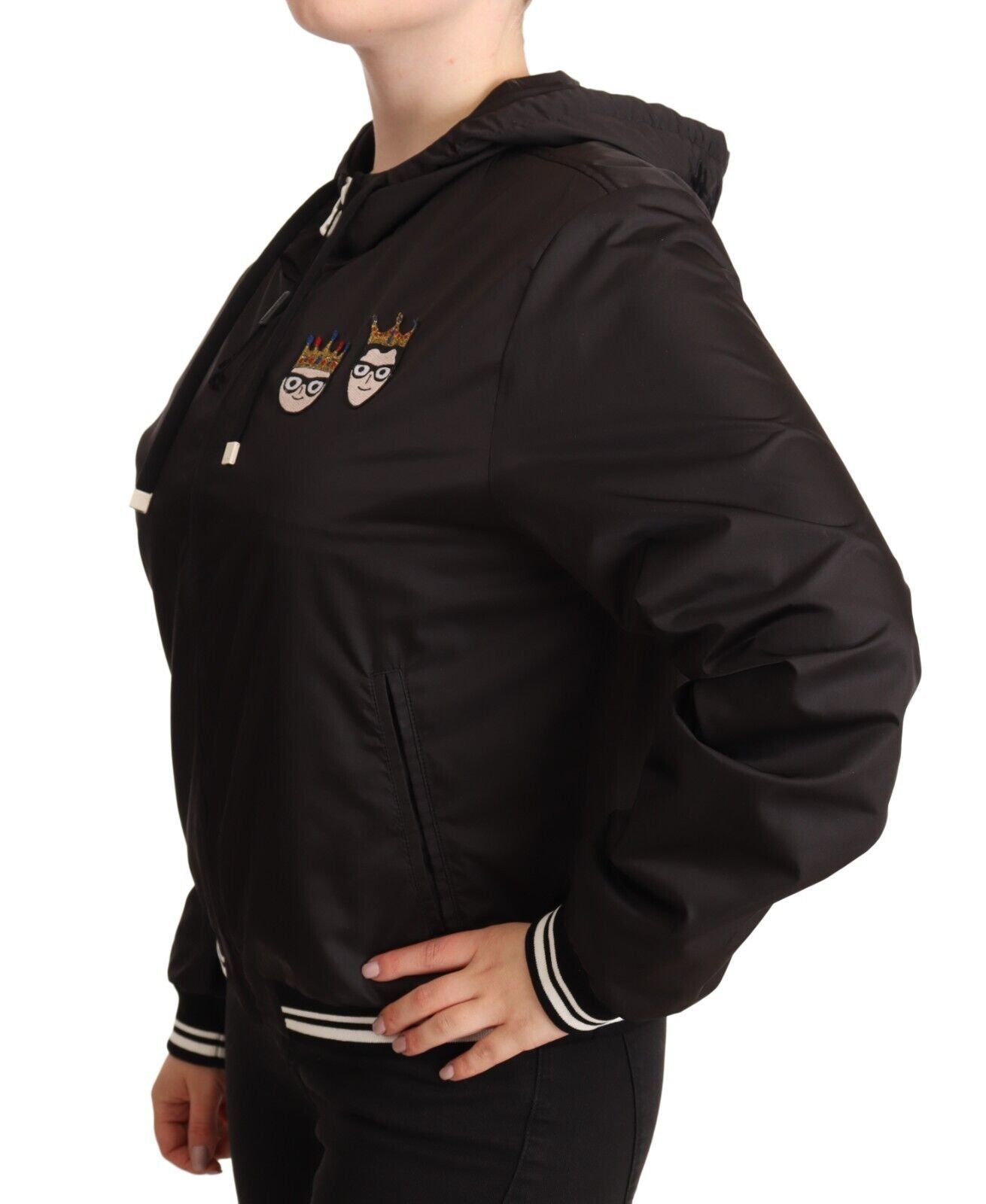Dolce & Gabbana Black Polyester Hooded Bomber Full Zip Jacket Dolce & Gabbana