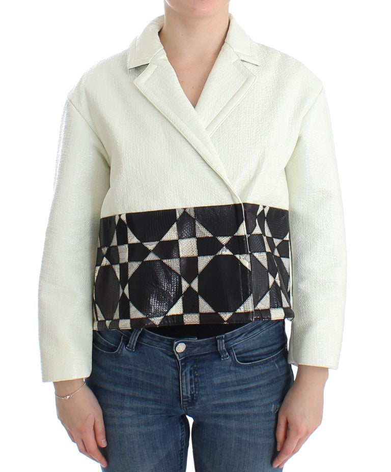 Andrea Pompilio White Black Cropped Leather Jacket Andrea Pompilio