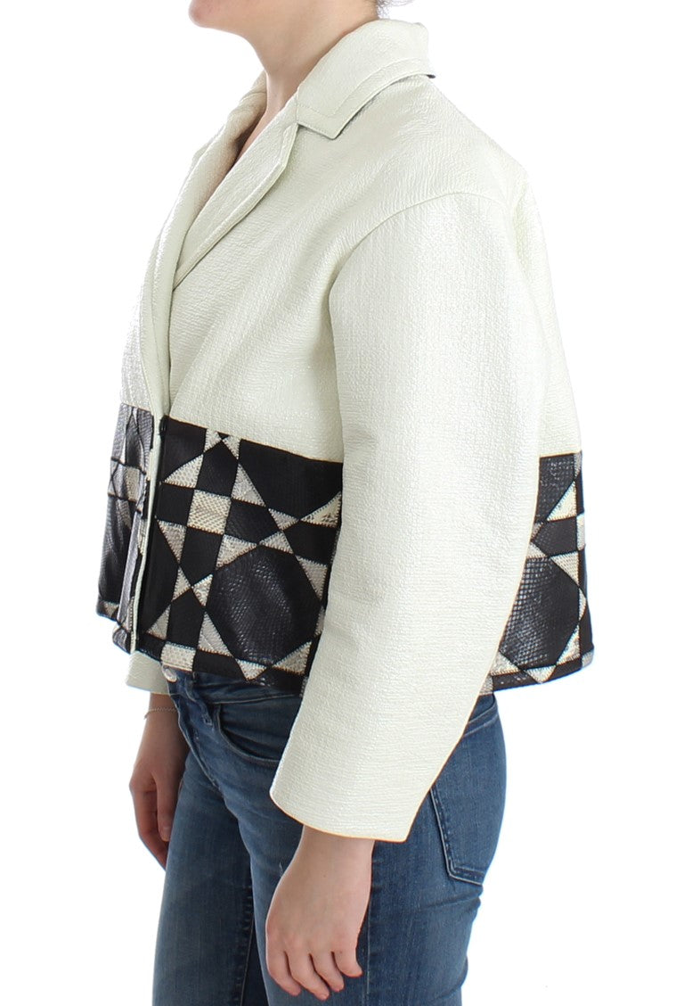 Andrea Pompilio White Black Cropped Leather Jacket Andrea Pompilio