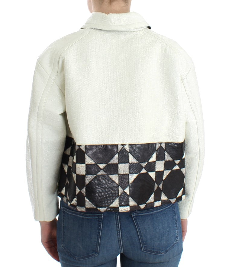Andrea Pompilio White Black Cropped Leather Jacket Andrea Pompilio
