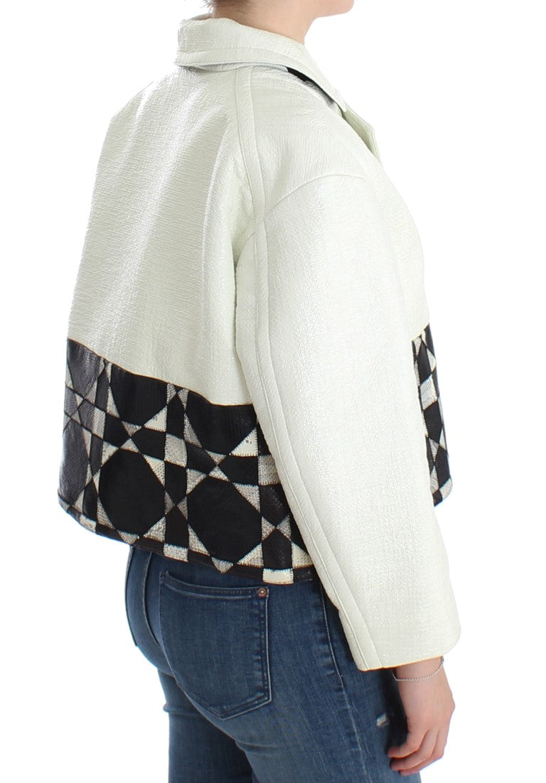 Andrea Pompilio White Black Cropped Leather Jacket Andrea Pompilio