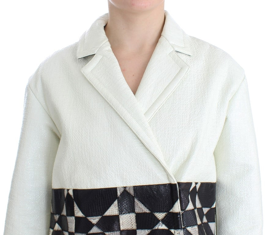 Andrea Pompilio White Black Cropped Leather Jacket Andrea Pompilio