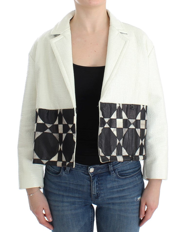 Andrea Pompilio White Black Cropped Leather Jacket Andrea Pompilio