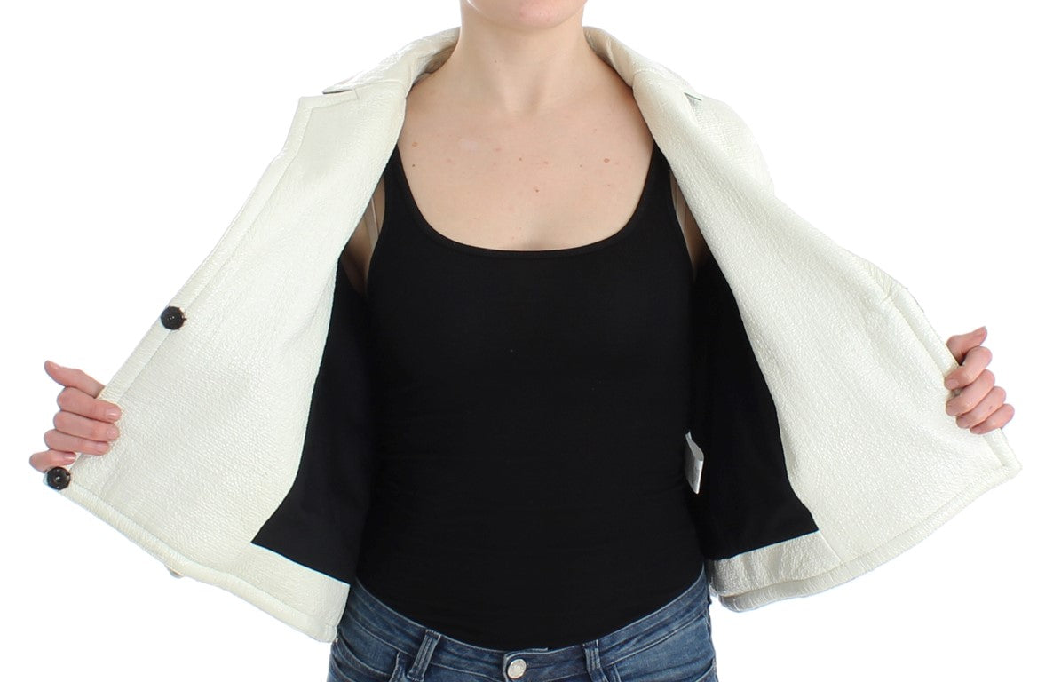 Andrea Pompilio White Black Cropped Leather Jacket Andrea Pompilio