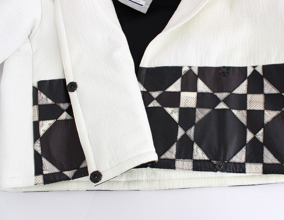 Andrea Pompilio White Black Cropped Leather Jacket Andrea Pompilio