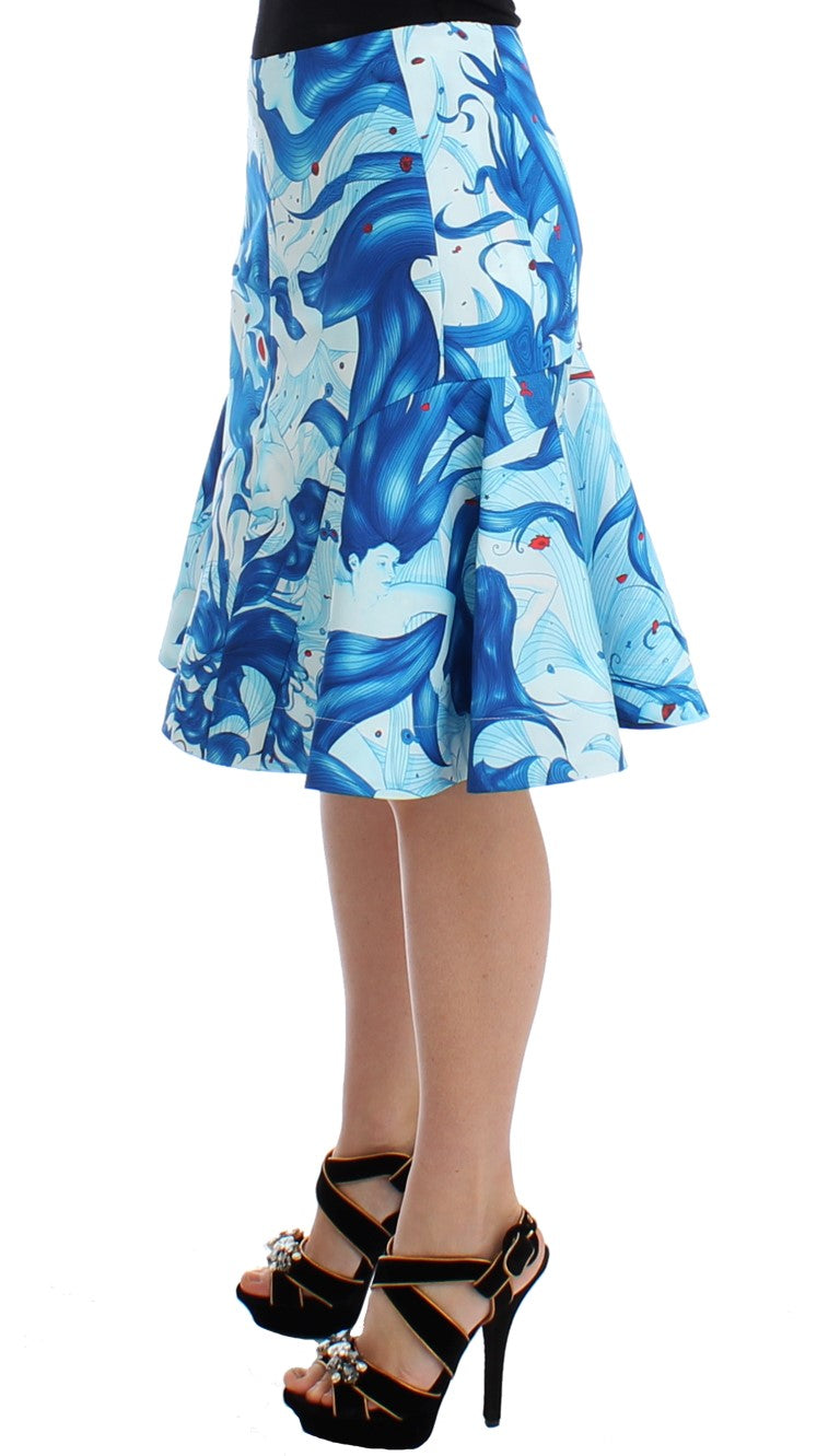 Koonhor Blue Peplum Fresco-Print Straight Pencil Skirt Koonhor