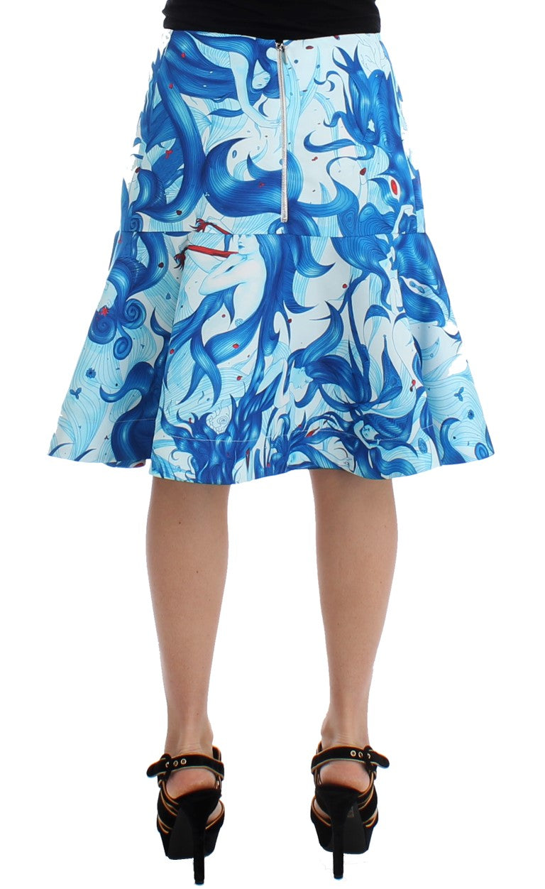 Koonhor Blue Peplum Fresco-Print Straight Pencil Skirt Koonhor