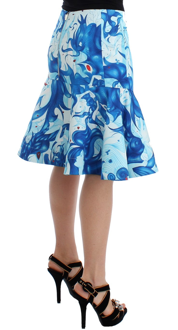 Koonhor Blue Peplum Fresco-Print Straight Pencil Skirt Koonhor