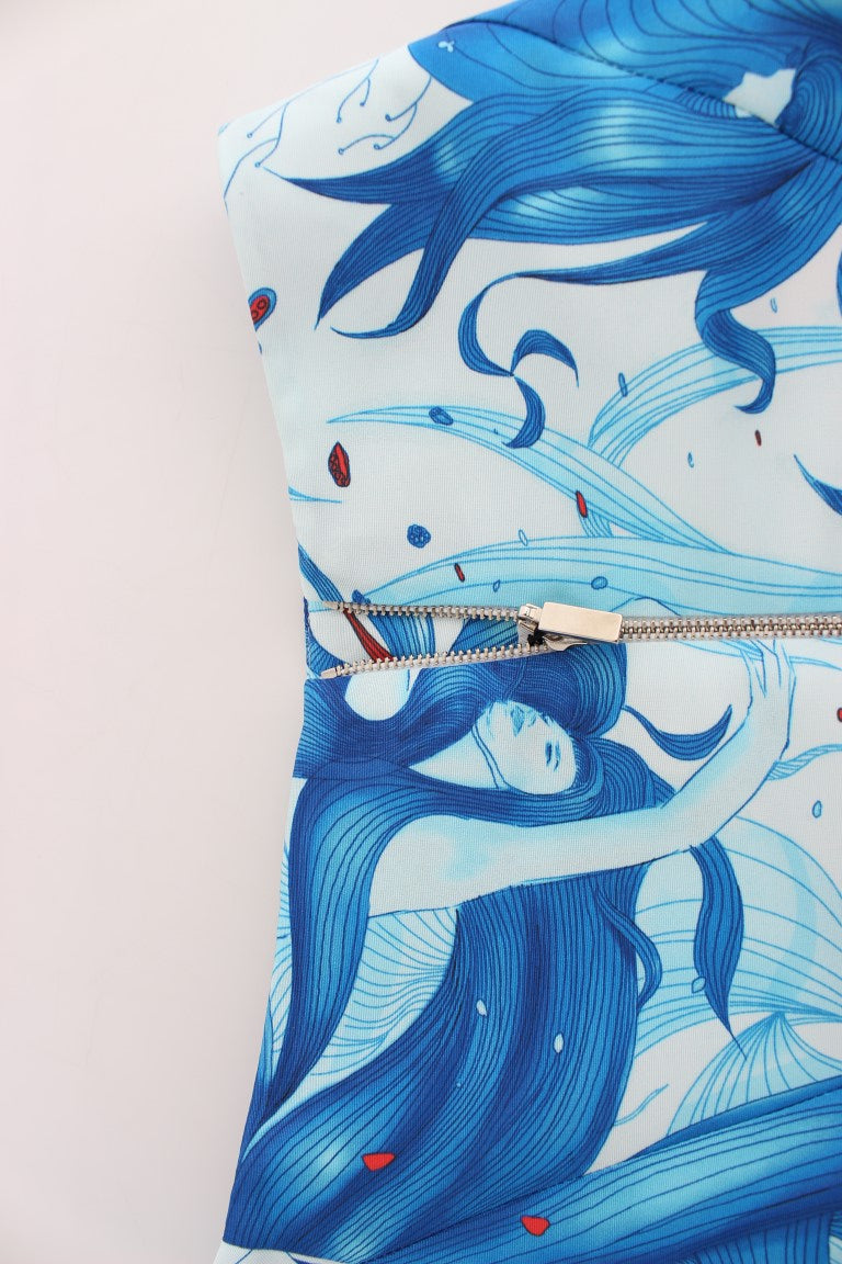 Koonhor Blue Peplum Fresco-Print Straight Pencil Skirt Koonhor