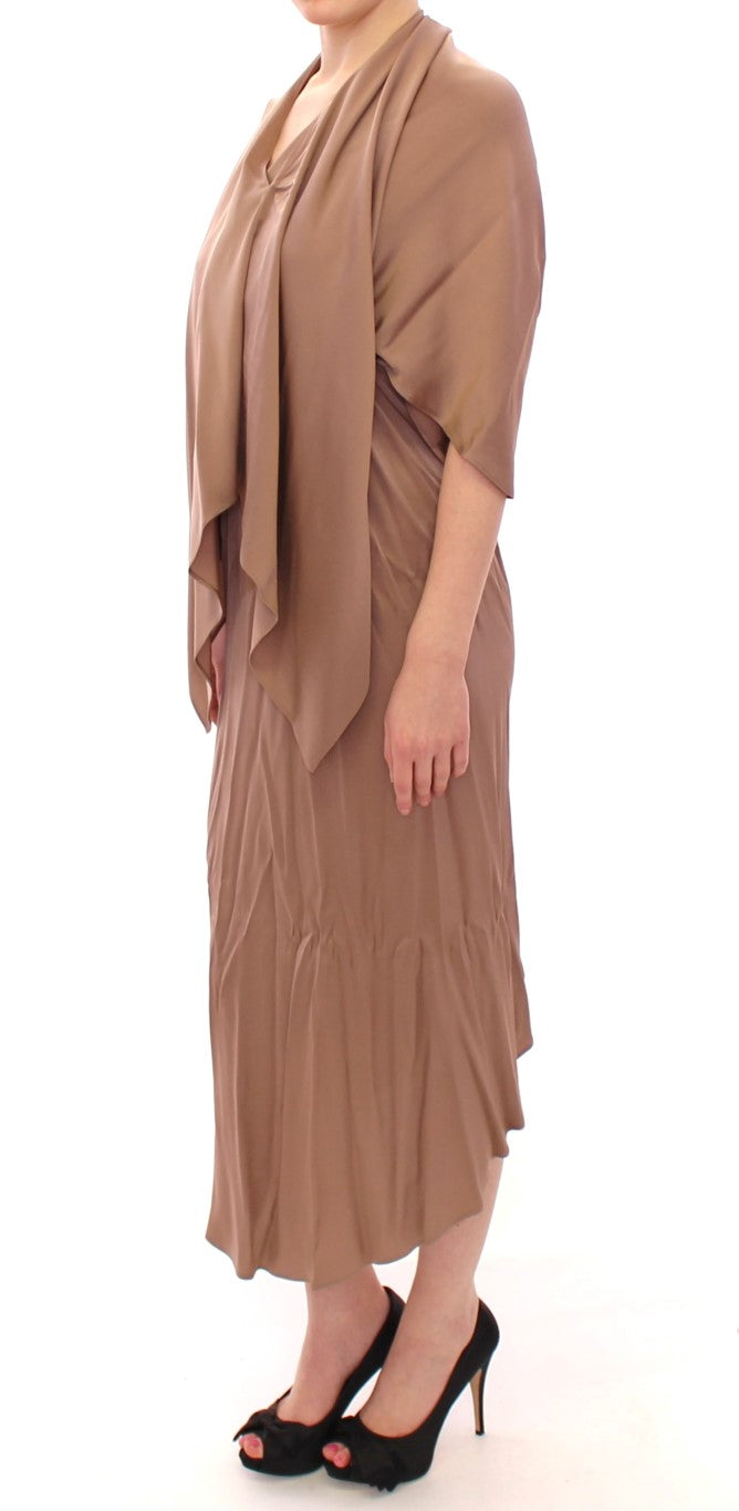 Lamberto Petri Brown Draped Silk Sheath Shift Coctail Dress Lamberto Petri