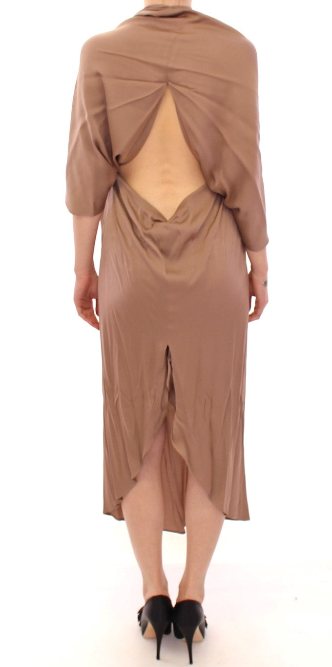 Lamberto Petri Brown Draped Silk Sheath Shift Coctail Dress Lamberto Petri