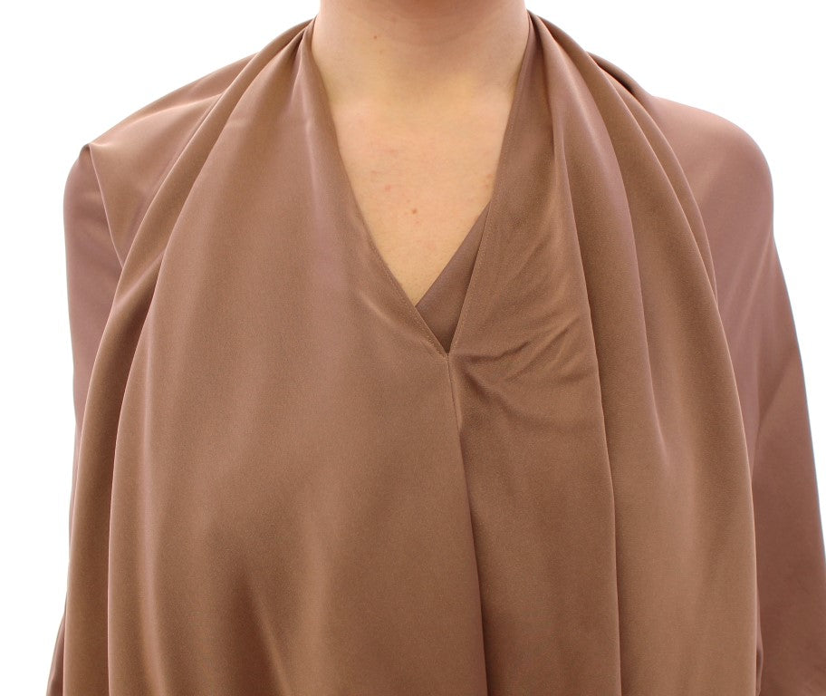 Lamberto Petri Brown Draped Silk Sheath Shift Coctail Dress Lamberto Petri