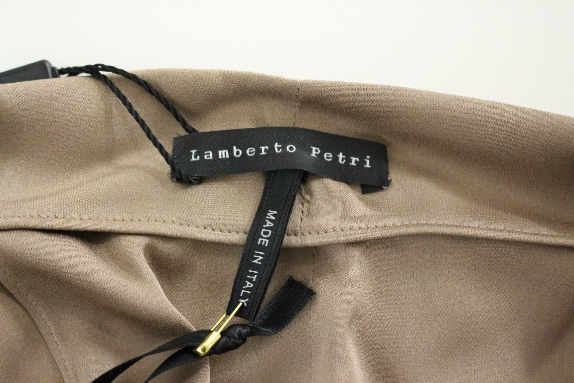Lamberto Petri Brown Draped Silk Sheath Shift Coctail Dress Lamberto Petri