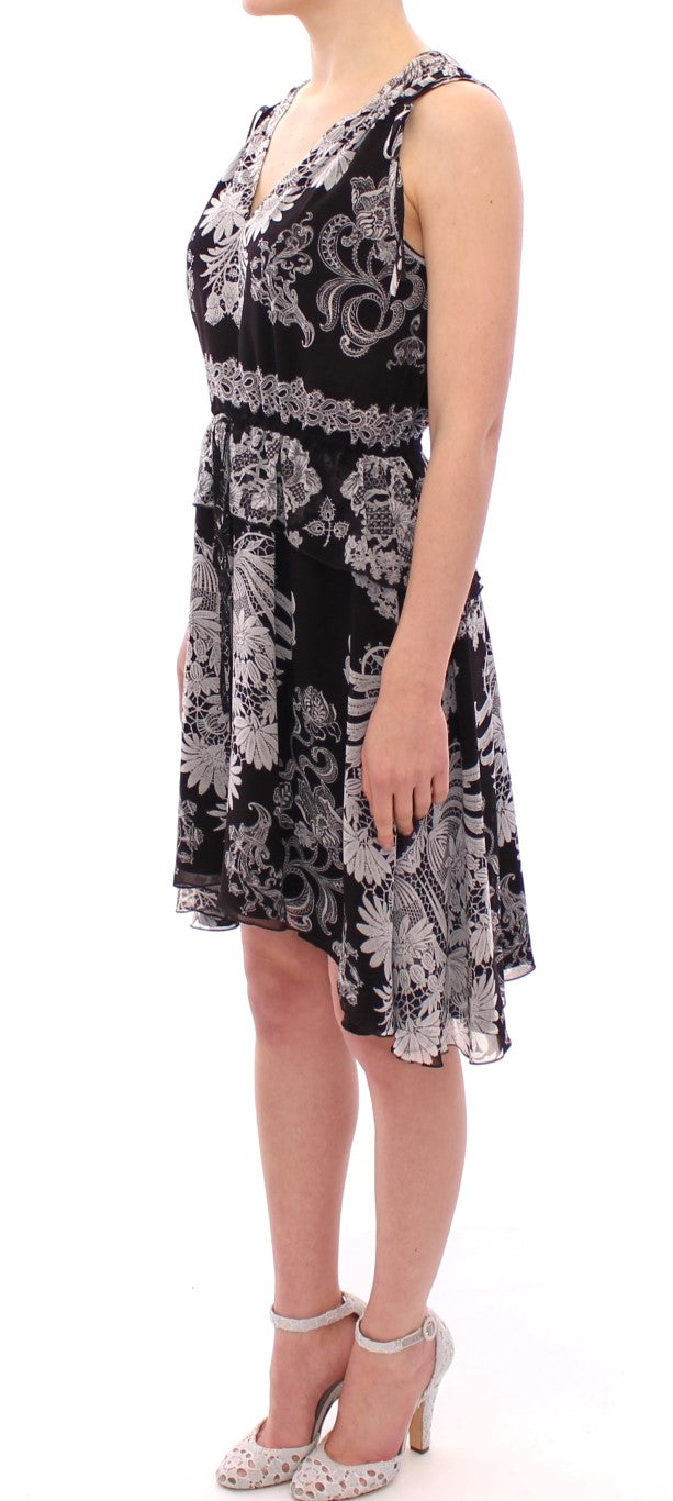 Sachin & Babi Black Silk Floral Pattern Shift Coctail Dress Sachin & Babi