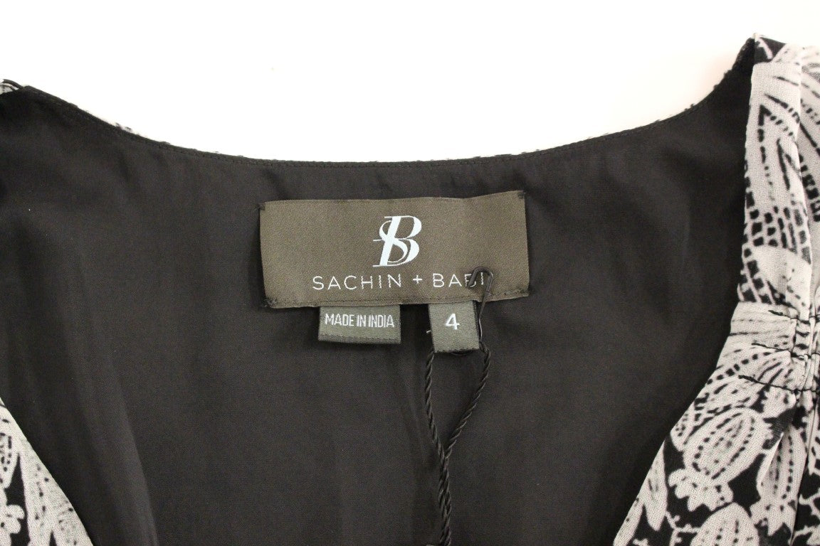 Sachin & Babi Black Silk Floral Pattern Shift Coctail Dress Sachin & Babi