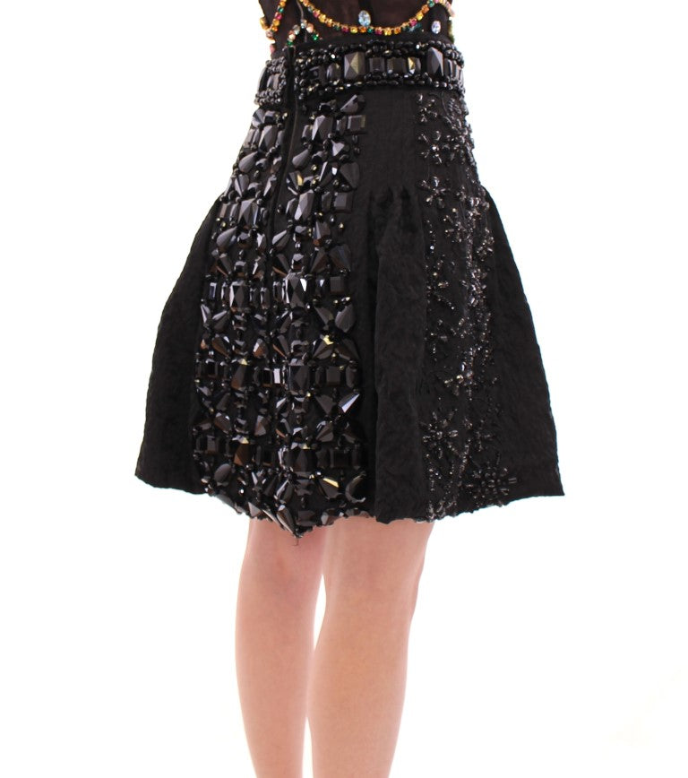 Dolce & Gabbana Black Crystal Handmade Above Knee Skirt Dolce & Gabbana