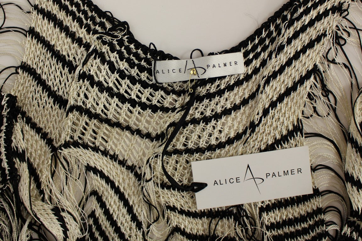 Alice Palmer Black Chainette Knit Striped Assymetrical Dress Alice Palmer