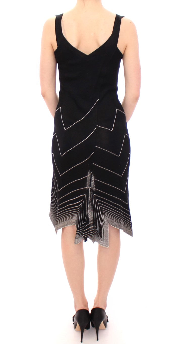 Alice Palmer Black White Low V Neck Knitted Cocktail Dress Alice Palmer