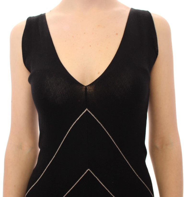 Alice Palmer Black White Low V Neck Knitted Cocktail Dress Alice Palmer