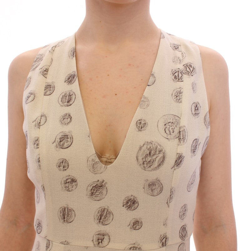 Andrea Incontri White Printed Shift V-neck Sheath Dress Andrea Incontri