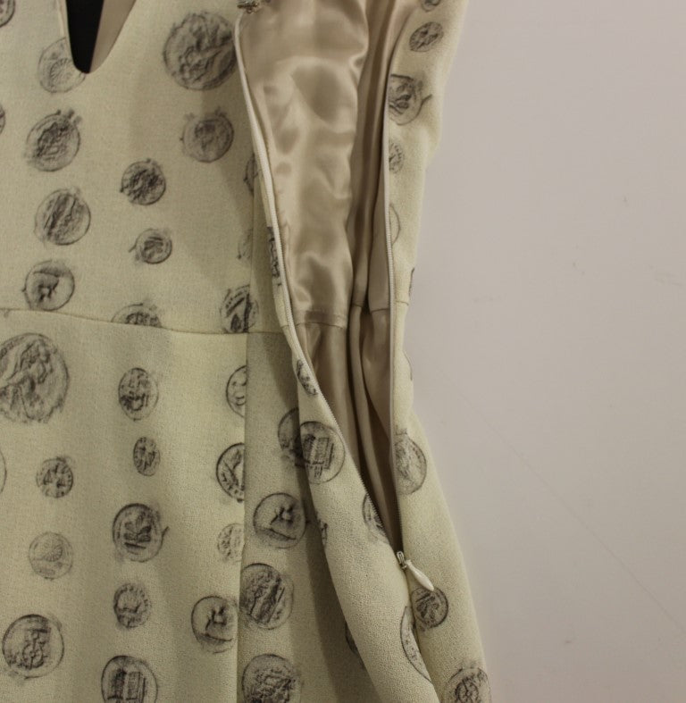 Andrea Incontri White Printed Shift V-neck Sheath Dress Andrea Incontri