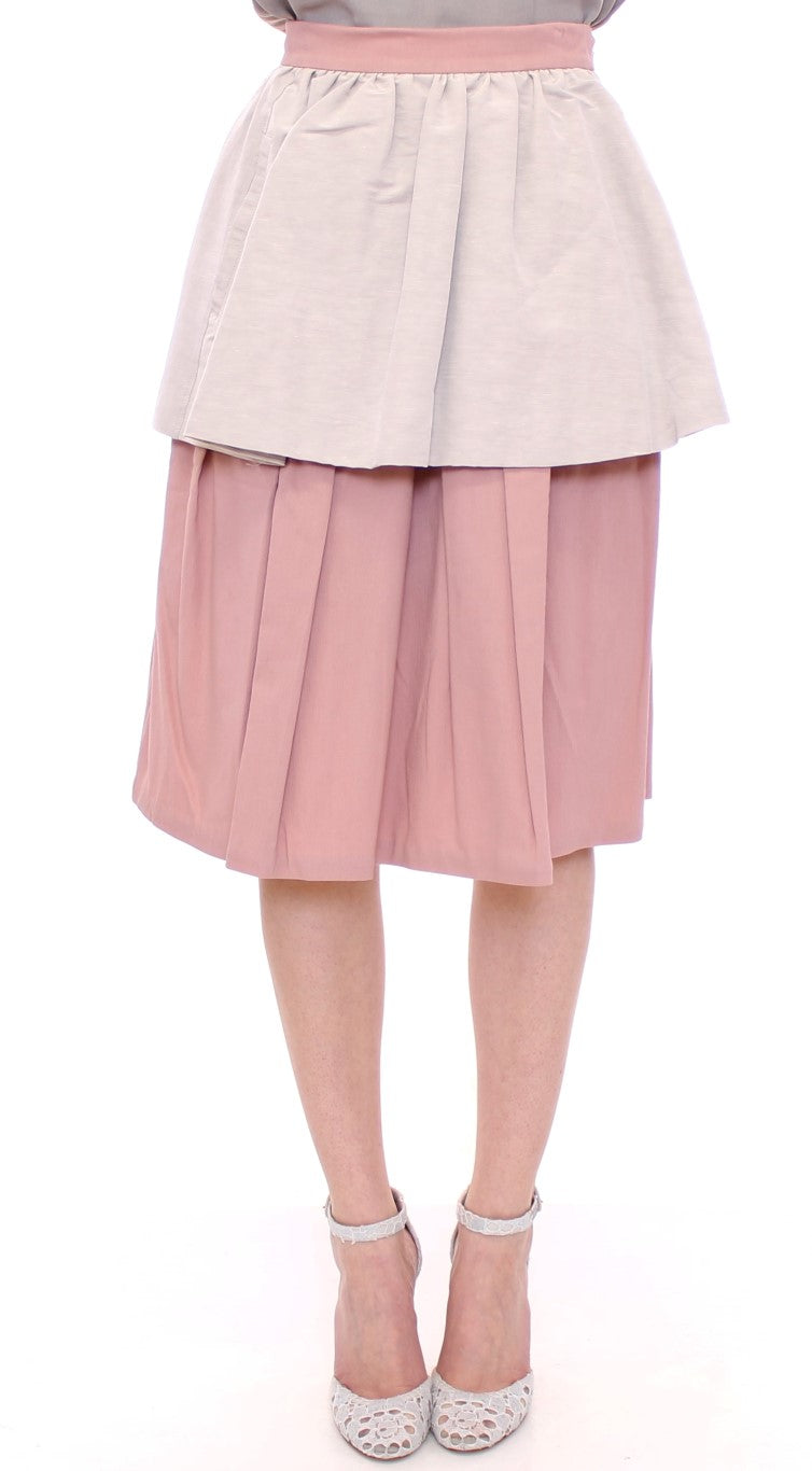 Comeforbreakfast Pink Gray Knee-Length Pleated Skirt Comeforbreakfast