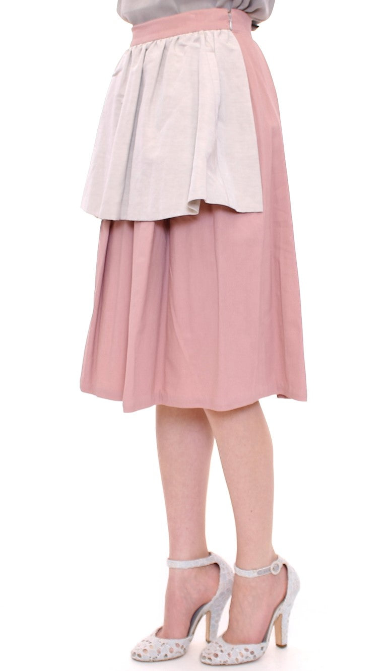 Comeforbreakfast Pink Gray Knee-Length Pleated Skirt Comeforbreakfast