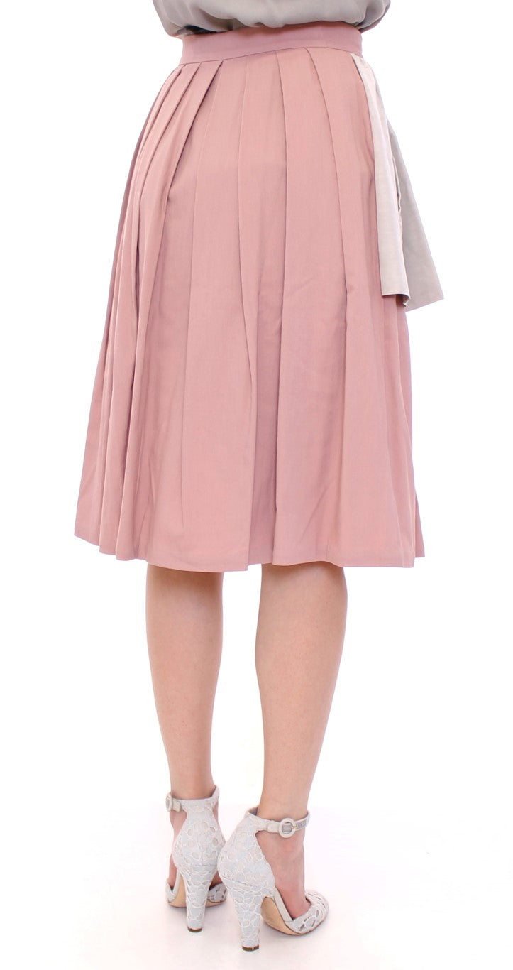 Comeforbreakfast Pink Gray Knee-Length Pleated Skirt Comeforbreakfast