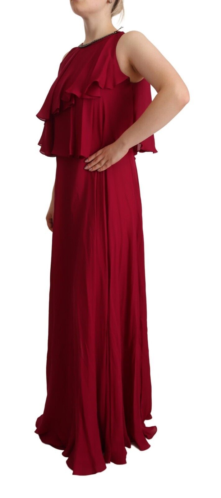 PLEIN SUD Orchid Silk Sleeveless Long Maxi Ruffle Shift Dress PLEIN SUD