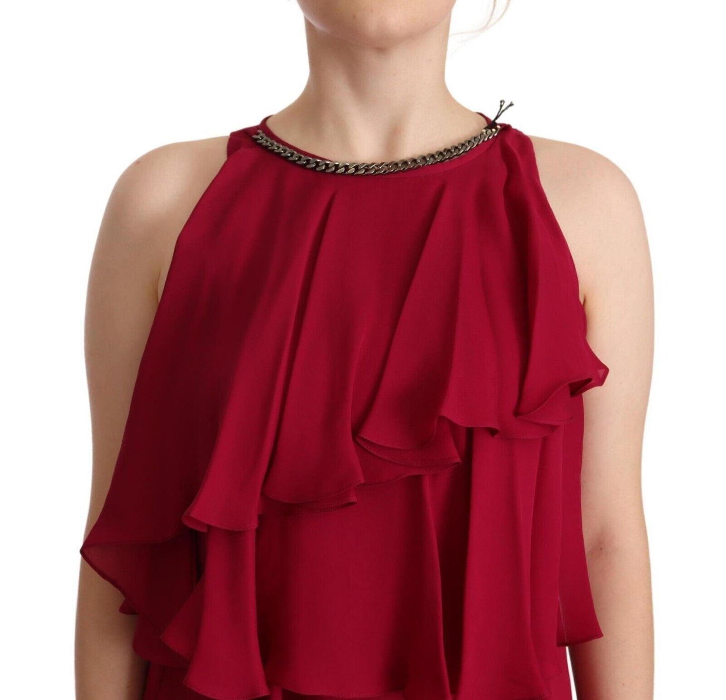 PLEIN SUD Orchid Silk Sleeveless Long Maxi Ruffle Shift Dress PLEIN SUD