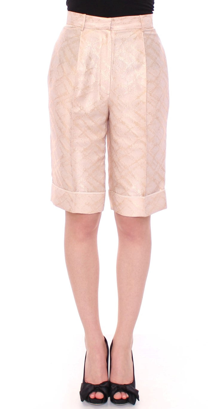 Zeyneptosun Beige Brocade Above Knee Shorts Zeyneptosun