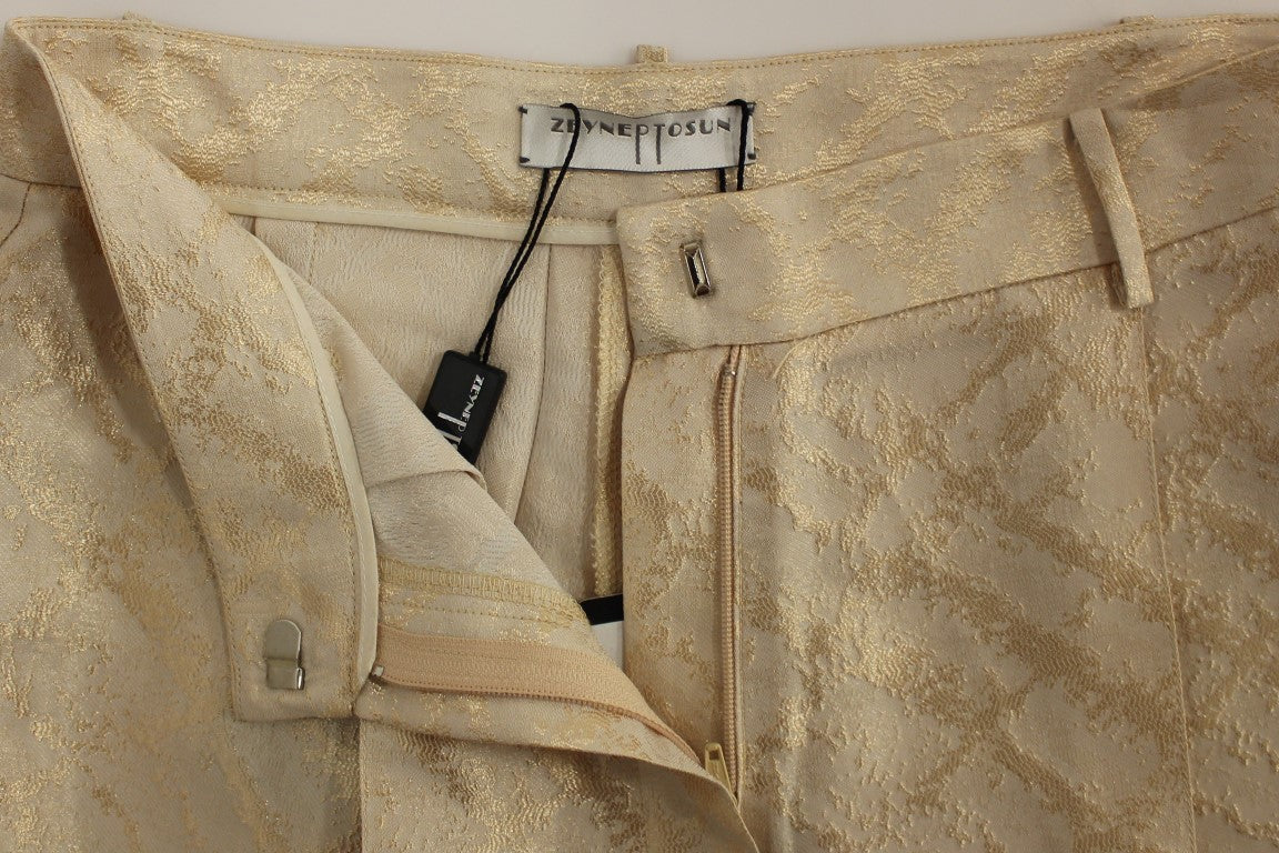 Zeyneptosun Beige Brocade Above Knee Shorts Zeyneptosun