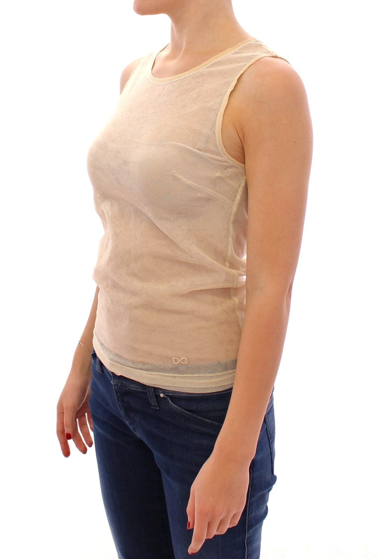 Dolce & Gabbana Beige Sleeveless Cotton Top Tank Blouse Dolce & Gabbana