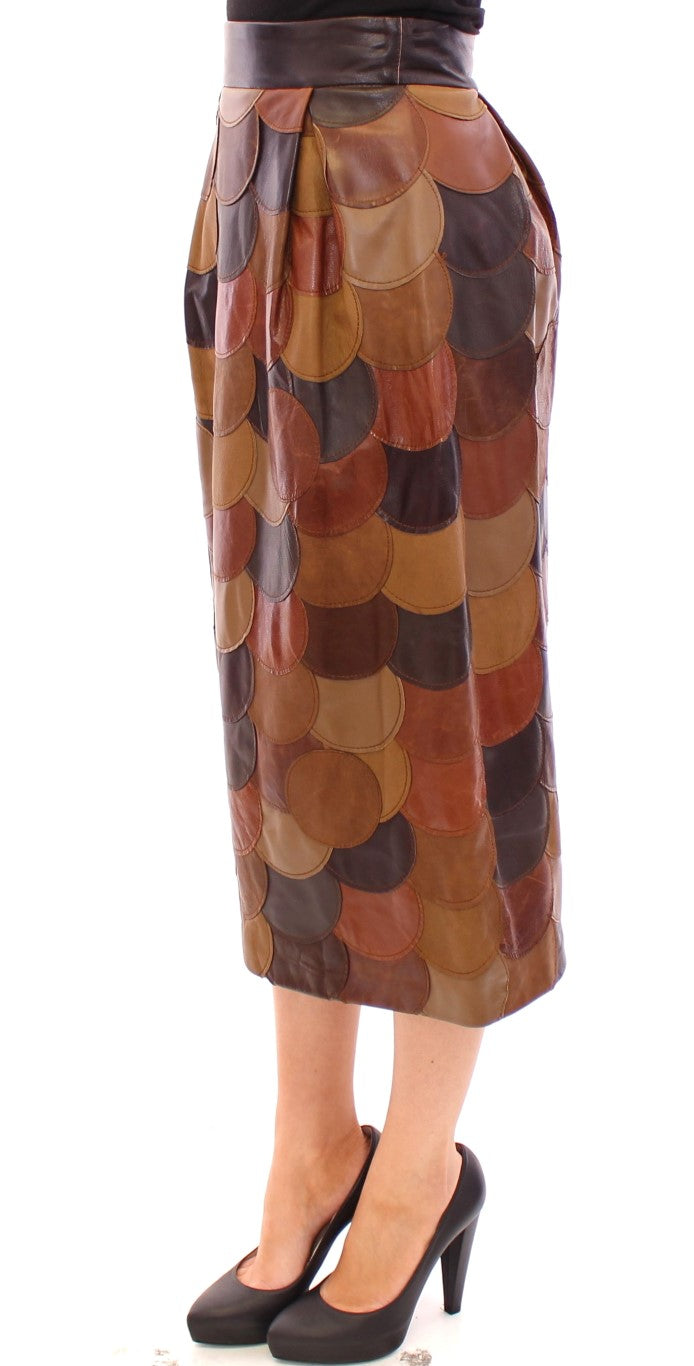 Dolce & Gabbana Brown Patchwork Leather Straight Skirt Dolce & Gabbana