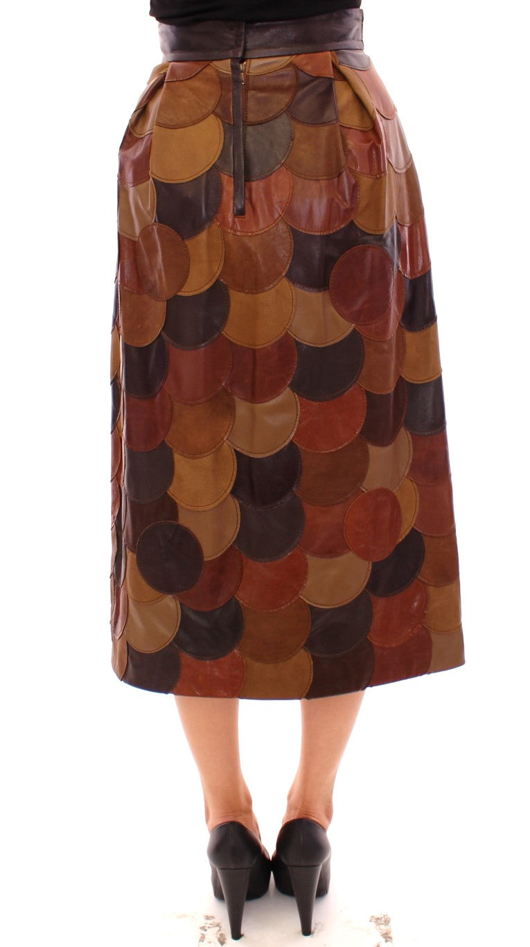 Dolce & Gabbana Brown Patchwork Leather Straight Skirt Dolce & Gabbana