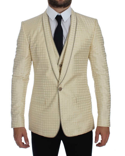 Dolce & Gabbana Beige Polka Dot Silk 2 Piece Blazer Dolce & Gabbana