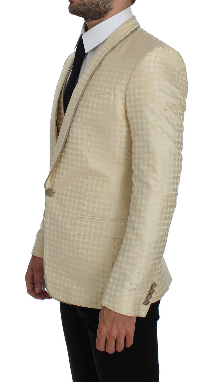 Dolce & Gabbana Beige Polka Dot Silk 2 Piece Blazer Dolce & Gabbana