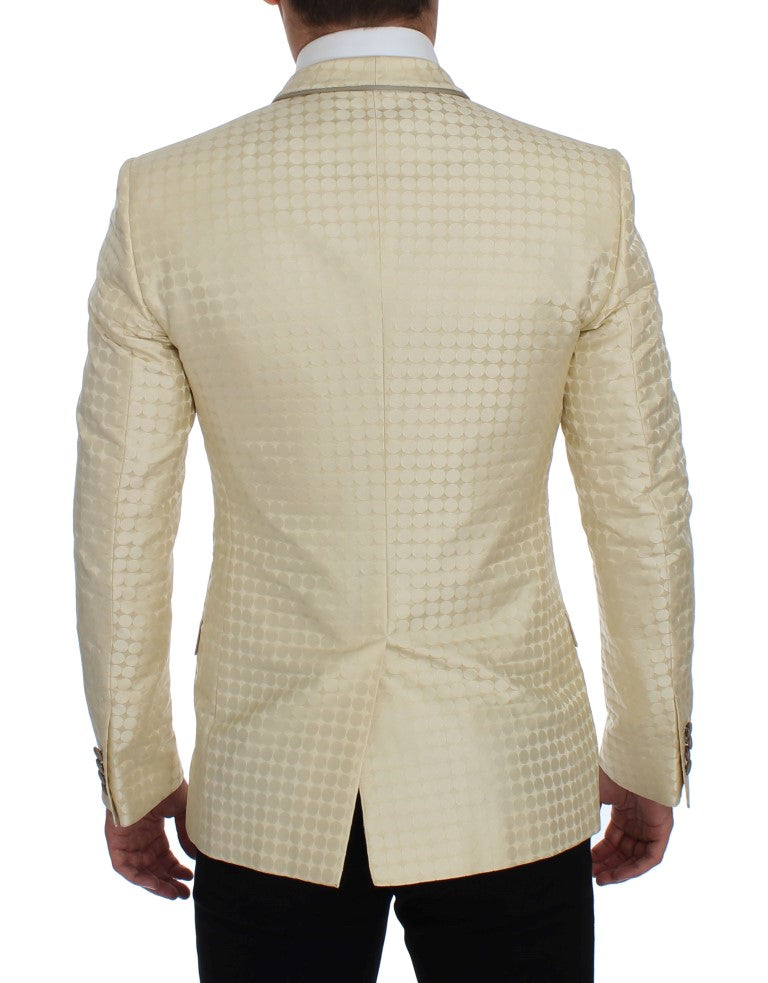 Dolce & Gabbana Beige Polka Dot Silk 2 Piece Blazer Dolce & Gabbana