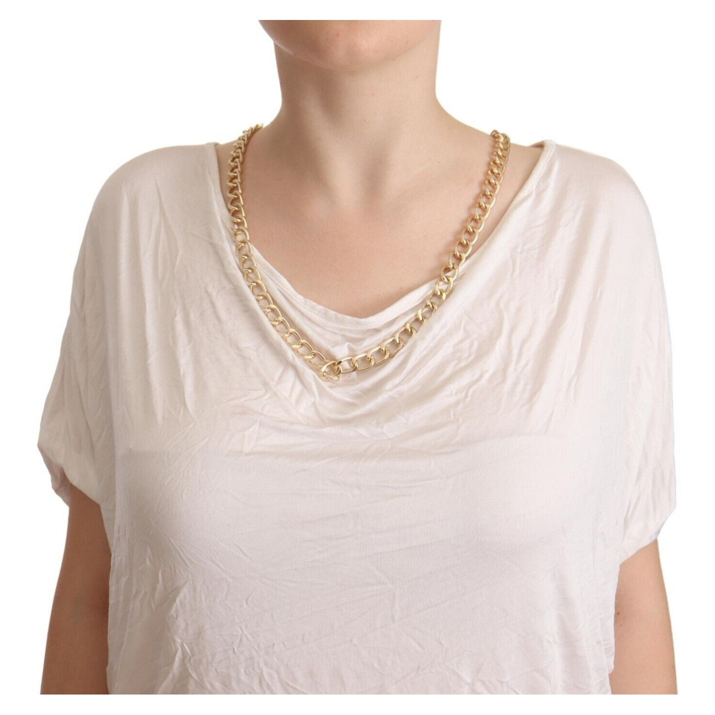 Guess By Marciano White Short Sleeves Gold Chain T-shirt Top