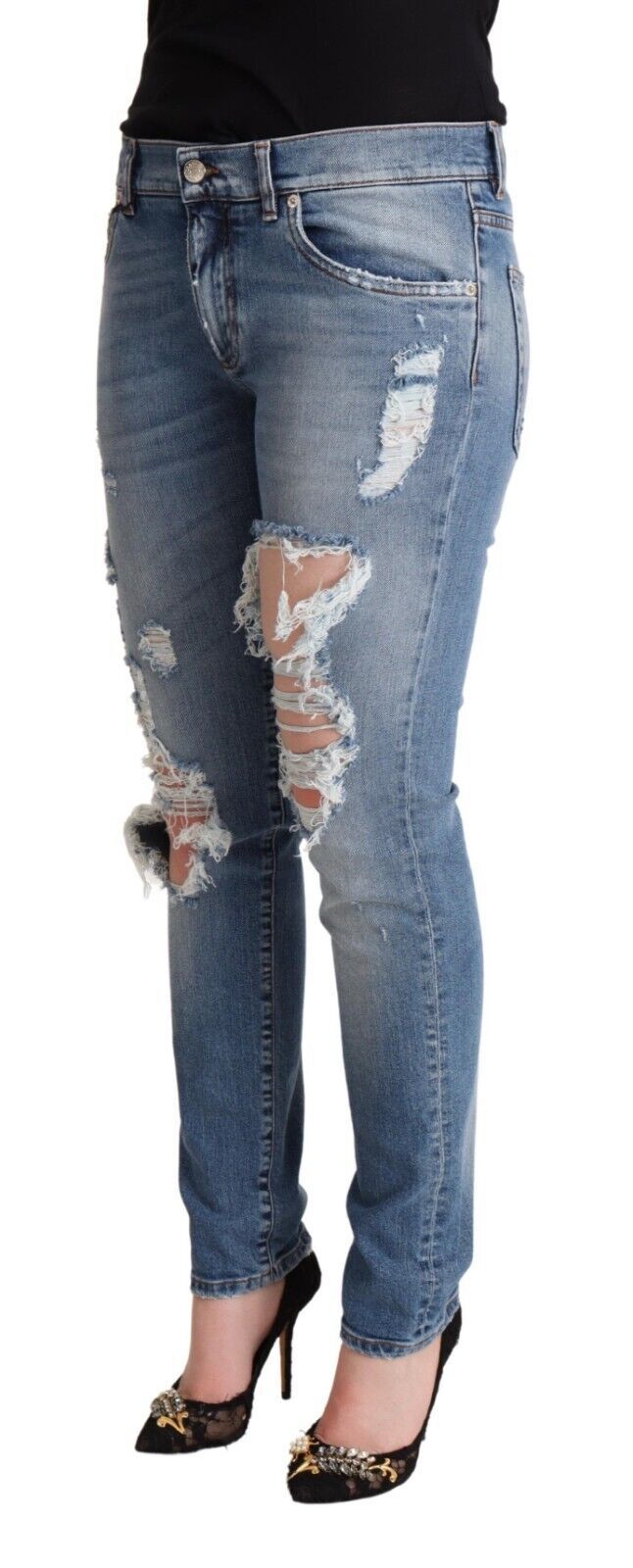 Dolce & Gabbana Blue Distressed Cotton Denim Skinny Jeans Dolce & Gabbana