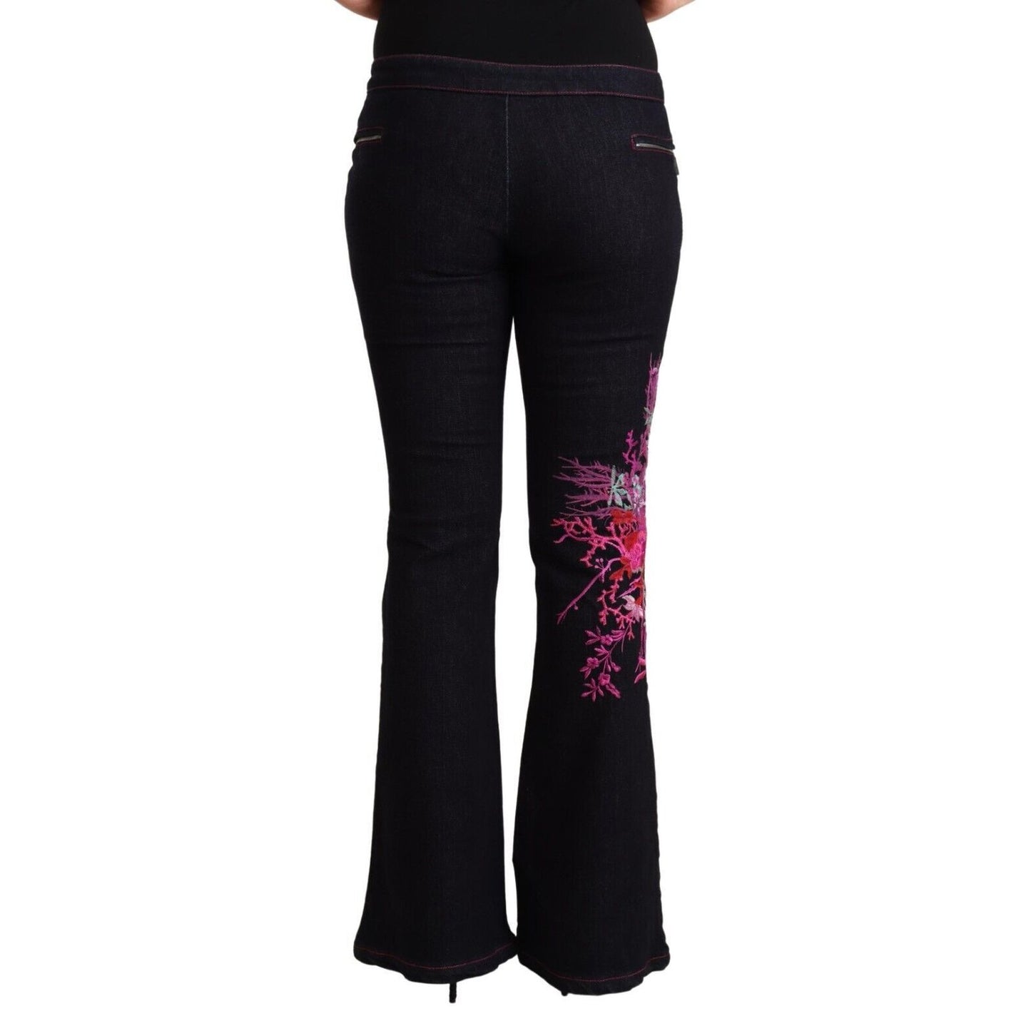 Exte Black Cotton Mid Waist Cotton Flared Jeans